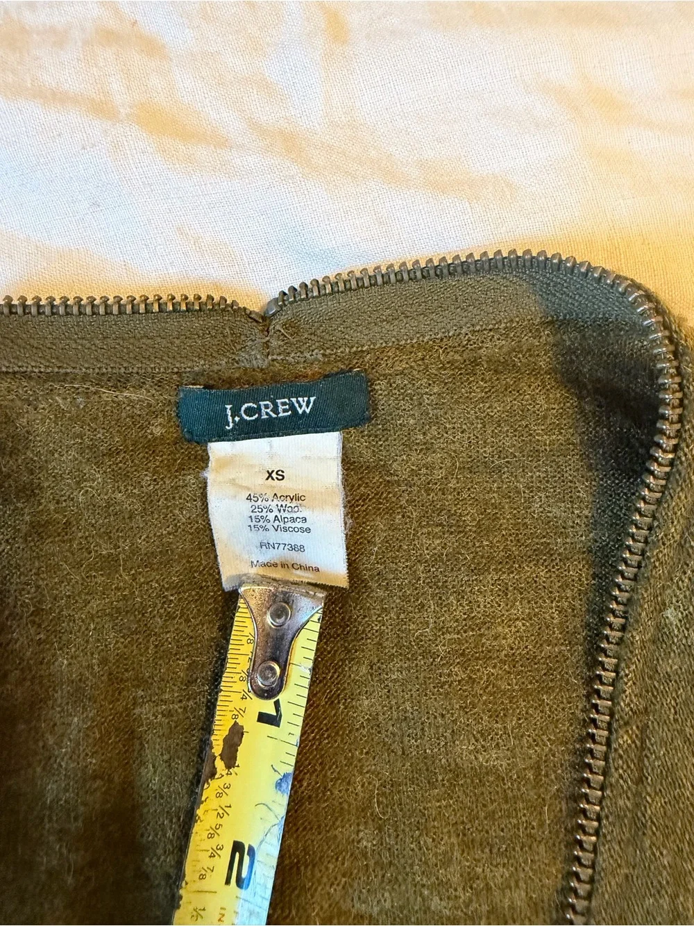 J. Crew Olive Green Zip-Up Cardigan Sweater